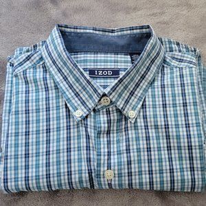 IZOD Spring/Summer Plaid Button Down Short Sleeve Shirt Size M